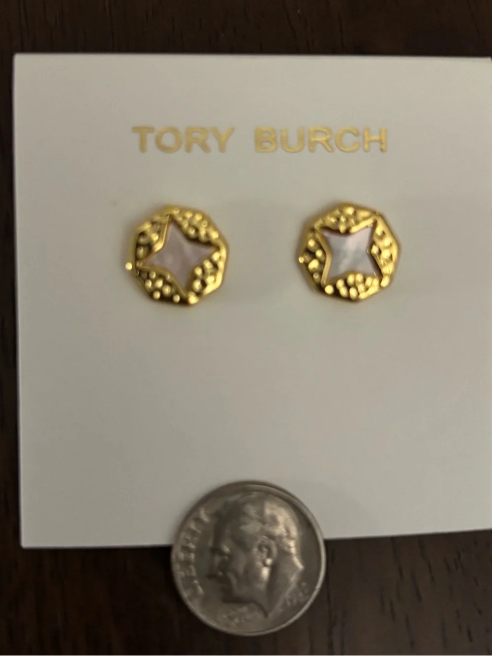 Brand new Tory Burch Gold plated mother of pearl Starburst Stud Earrings
